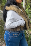 Grey Fuzzy Panel Short Coat Casual Stylish Layered Warm Piece