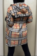 Khaki Plaid Hooded Drawstring Coat Letter Accent Casual Trench