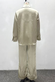 Khaki Casual Solid Color Patchwork Shirt Collar Long Sleeve Two Pieces