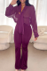 Purple Sheer Tie Blouse Flared Pants Stylish Elegant Two-piece Set