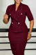 Burgundy Double Breasted Blazer Dress Half Sleeve Bodycon Office Gown