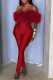 Red Fuzzy Off-shoulder Jumpsuit Slim Fitted Stylish Party Piece