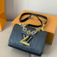 Black Textured Square Bag Metal Logo Chain Crossbody Bag