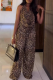 Leopard Print Halter Sleeveless Two Piece Set Printed Top Wide Leg Pants Fashion Outfit