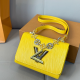 Yellow Textured Square Bag Metal Logo Chain Crossbody Bag