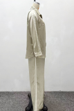 Khaki Casual Solid Color Patchwork Shirt Collar Long Sleeve Two Pieces