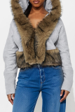 Grey Fuzzy Panel Short Coat Casual Stylish Layered Warm Piece