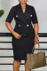 Black Double Breasted Blazer Dress Half Sleeve Bodycon Office Gown