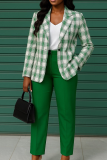 Red Plaid Blazer Slim Cropped Pants Office Two-piece Set