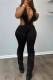 Black Sexy Solid Color Backless Halter Skinny Jumpsuits