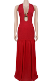 Black Elegant Solid Color Backless Halter Long Dresses