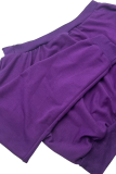 Purple Off-shoulder Cropped Sweatshirt Drawstring Wide-leg Pants Casual Stylish Two-piece Set