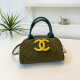 Green Quilted Tote Bag Metal Logo Crossbody Style