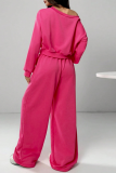 Purple Off-shoulder Cropped Sweatshirt Drawstring Wide-leg Pants Casual Stylish Two-piece Set