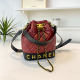Burgundy Quilted Drawstring Bucket Bag Chain Strap Logo Style