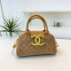 Khaki Quilted Tote Bag Metal Logo Crossbody Style