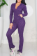 Purple Striped Hooded Zipper Set Slim Flared Pants Casual Stylish Two-piece