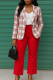 Red Plaid Blazer Slim Cropped Pants Office Two-piece Set