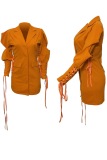 Tangerine Red Blazer Collar Puff Sleeve Dress Tie Waist Button-front Gown