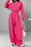 Purple Off-shoulder Cropped Sweatshirt Drawstring Wide-leg Pants Casual Stylish Two-piece Set