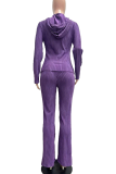 Rose Red Striped Hooded Zipper Set Slim Flared Pants Casual Stylish Two-piece