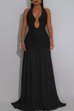 Black Elegant Solid Color Backless Halter Long Dresses