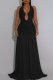 Black Elegant Solid Color Backless Halter Long Dresses