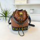 Brown Quilted Drawstring Bucket Bag Chain Strap Logo Style