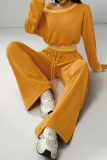 Purple Off-shoulder Cropped Sweatshirt Drawstring Wide-leg Pants Casual Stylish Two-piece Set