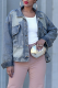 Blue Vintage Loose Denim Jacket Collar Multi-pocket Casual Coat