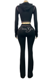 Red Zipper Ruched Cropped Top Flared Slim Loungewear Two-piece