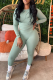 Cyan Casual Solid Color Patchwork O Neck Long Sleeve Two Pieces