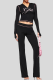 Black Zipper Ruched Cropped Top Flared Slim Loungewear Two-piece
