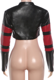 Red Casual Contrast Mandarin Collar Outerwear