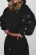 Black Hooded Rhinestone Letter Two-Piece Oversized Cropped Tracksuit