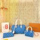 Blue Denim-Print Boston 3-Piece Bag Set Tote Crossbody Wallet