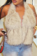 Apricot Deep V Faux Fur Sleeveless Vest Short Stylish Waistcoat