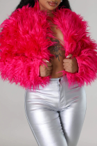 Red Feather Fringe Cropped Jacket Oversized Fluffy Open Front Top