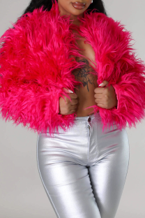 Red Feather Fringe Cropped Jacket Oversized Fluffy Open Front Top