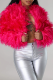 Red Feather Fringe Cropped Jacket Oversized Fluffy Open Front Top