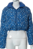 Rose Red Paisley Reversible Cropped Puffer Jacket Stand-Collar Zip Coat