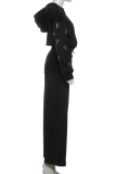 Black Hooded Rhinestone Letter Two-Piece Oversized Cropped Tracksuit