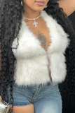 Yellow Deep V Faux Fur Sleeveless Vest Short Stylish Waistcoat