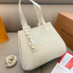 Cream White Embossed Lock Tote Bag Detachable Strap Handbag
