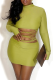 Green Turtleneck Lace-Up Cutout Dress Bodycon Long-Sleeve Mini
