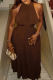 Dark Brown Elegant Solid Color Patchwork O Neck Long Dresses