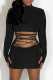 Black Turtleneck Lace-Up Cutout Dress Bodycon Long-Sleeve Mini