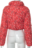 Rose Red Paisley Reversible Cropped Puffer Jacket Stand-Collar Zip Coat