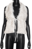 Yellow Deep V Faux Fur Sleeveless Vest Short Stylish Waistcoat