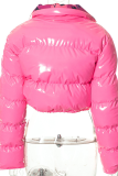 Rose Red Paisley Reversible Cropped Puffer Jacket Stand-Collar Zip Coat